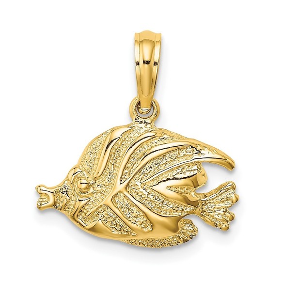 10k Yellow Gold Polished Engraved Fish Necklace Charm Pendant